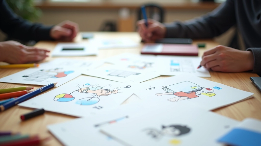 Storyboard pédagogique avec sketches de séquences animées pour un cours en ligne